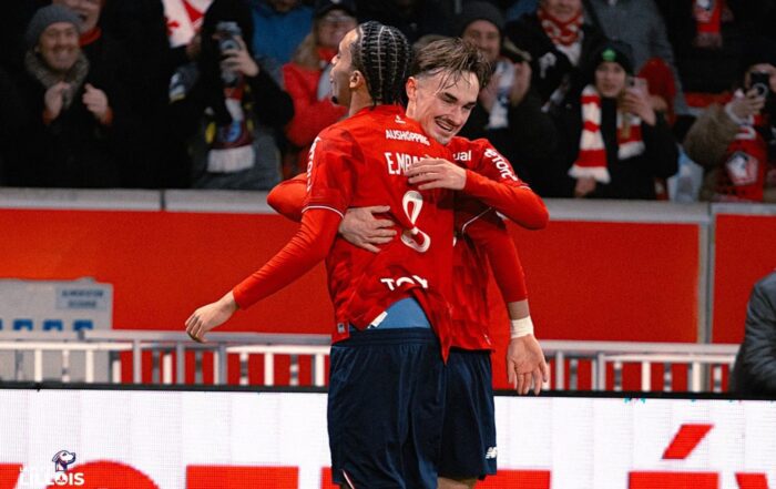 Marius Broholm et Ethan Mbapp&eacute;, joueurs du LOSC.