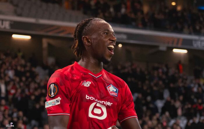 La joie de Ngal'ayel Mukau, buteur pour le LOSC contre le Dinamo Zagreb.