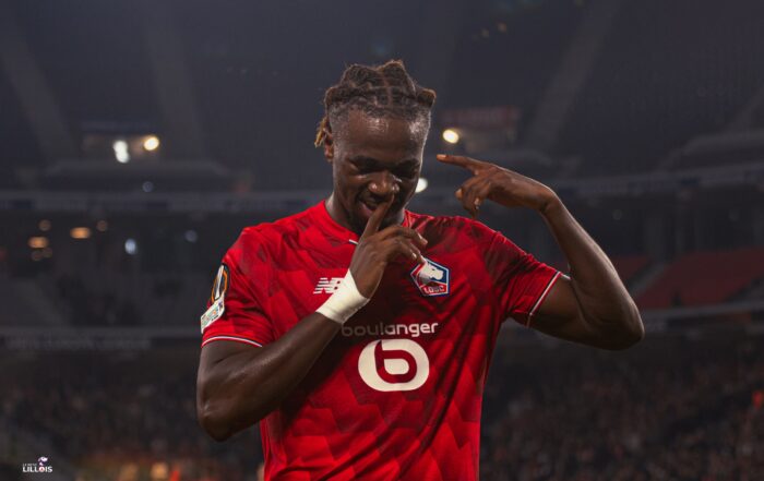 Ngal'ayel Mukau célèbre son but pendant LOSC - GNK Dinamo Zagreb.