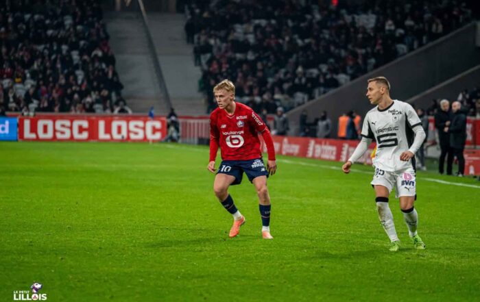 Hakon Haralssdon et Przemyslaw Frankowski pendant LOSC - Stade Rennais.