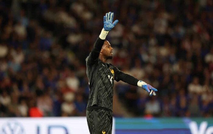 Mike Maignan dans les cages de l'&eacute;quipe de France.