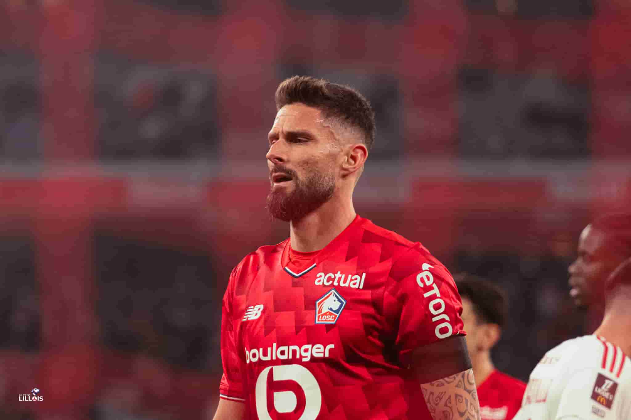 Olivier Giroud &agrave; la peine pendant LOSC - Stade Brestois.