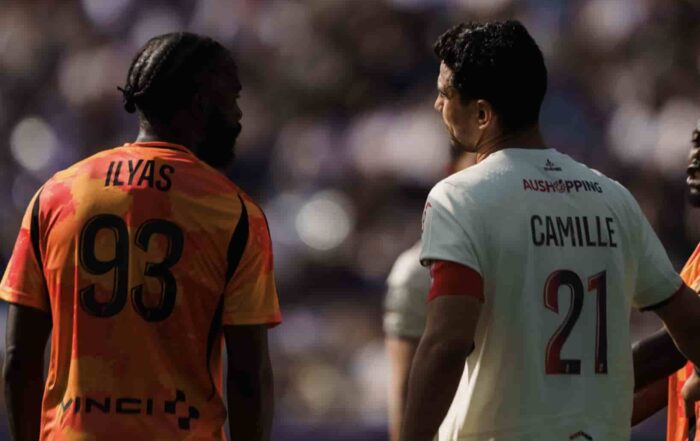 Benjamin Andr&eacute; et Jonathan Ikon&eacute; sur la pelouse parisienne pendant Paris FC - LOSC.