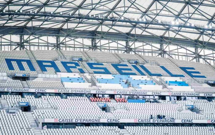 Les tribunes de l'Orange V&eacute;lodrome, enceinte de l'Olympique de Marseille.