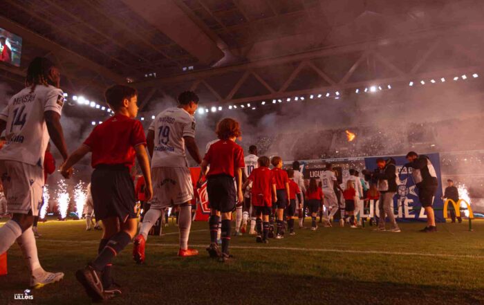 Les joueurs font leur entr&eacute;e sur la pelouse pour LOSC - AJ Auxerre en Ligue 1.