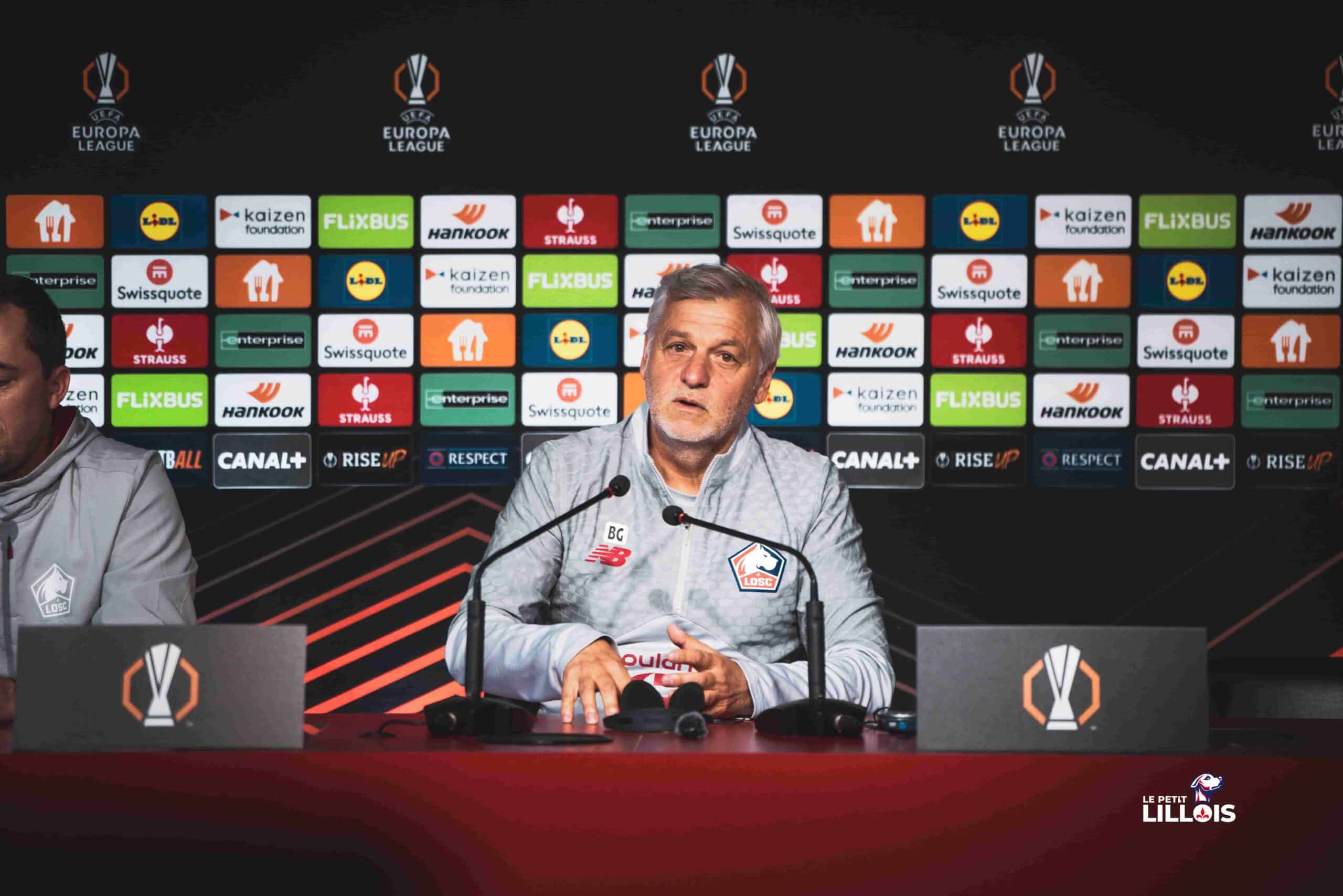 Bruno Genesio LOSC Bruno Genesio en conférence de presse au Domaine de Luchin pour la Ligue Europa.