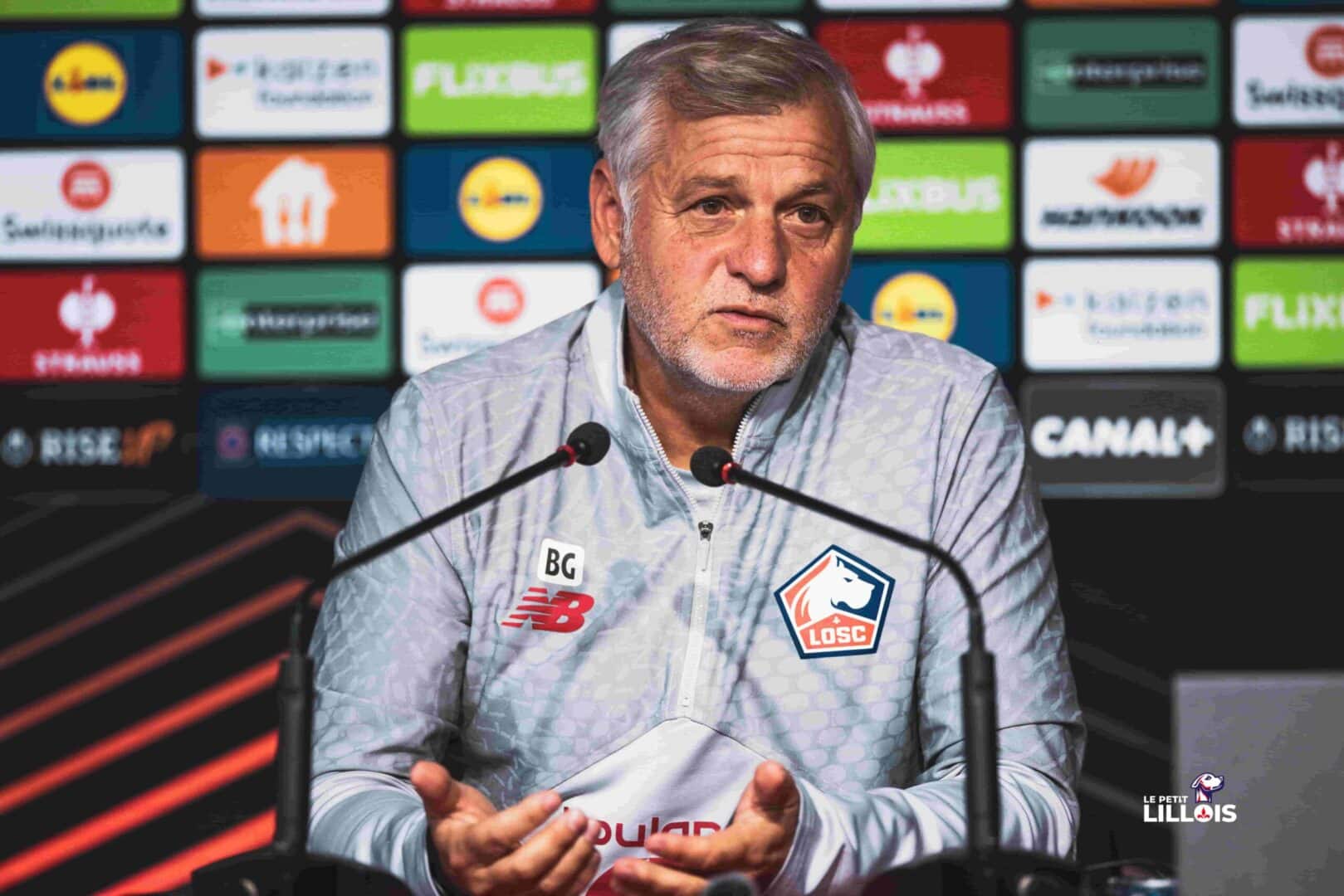 Bruno Genesio en conf&eacute;rence de presse au Domaine de Luchin pour la Ligue Europa.