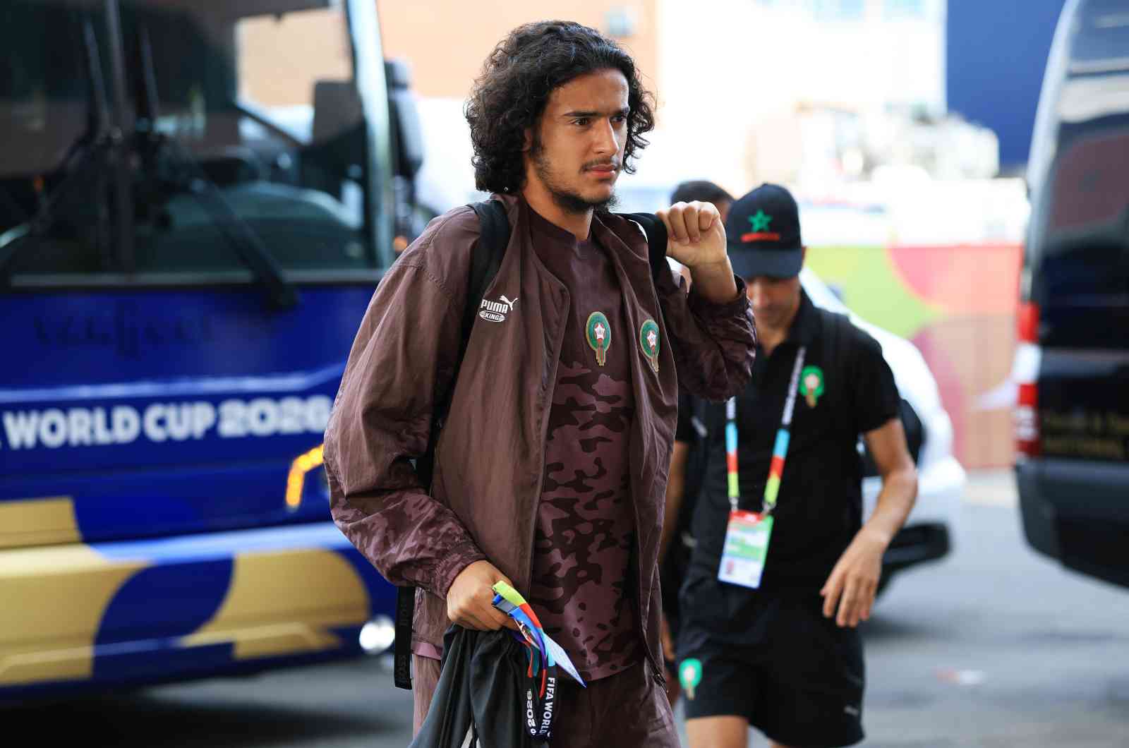 FOXBOROUGH, MASSACHUSETTS - 19 JUIN : Ayyoub Bouaddi #6 du Maroc arrive au stade avant le match du groupe C de la Coupe du Monde FIFA 2026 entre l&rsquo;&Eacute;cosse et le Maroc au Boston Stadium le 19 juin 2026 &agrave; Foxborough, Massachusetts.