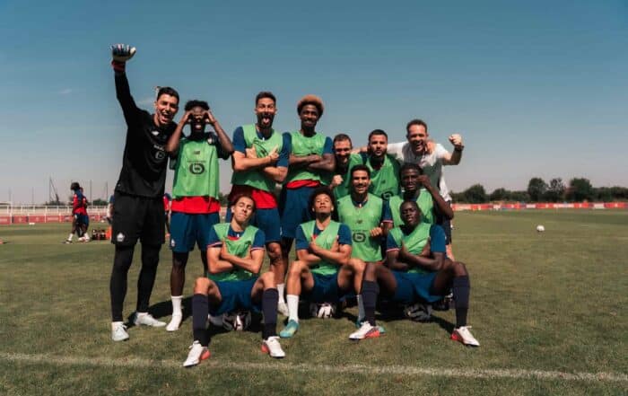 Le collectif du LOSC, heureux à l'entraînement.
