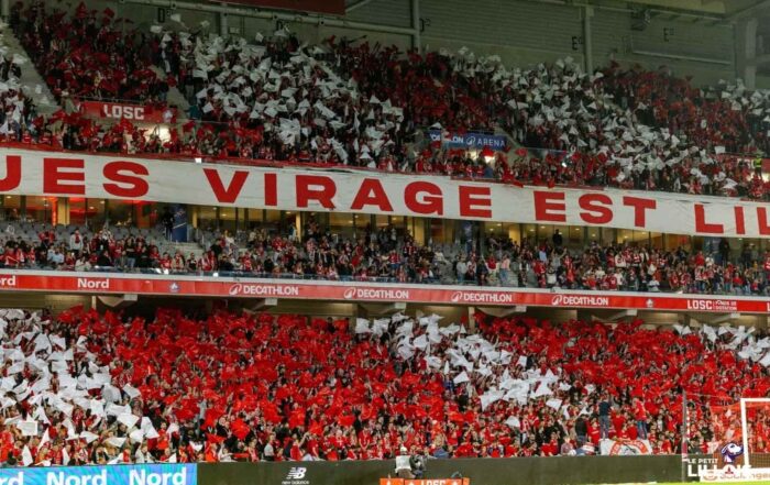 Les supporters du LOSC dans les tribunes de la Decathlon Arena - Stade Pierre-Mauroy.