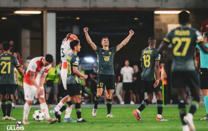 Thomas Meunier, lat&eacute;ral droit belge, c&eacute;l&egrave;bre la qualification du LOSC en Ligue des Champions.