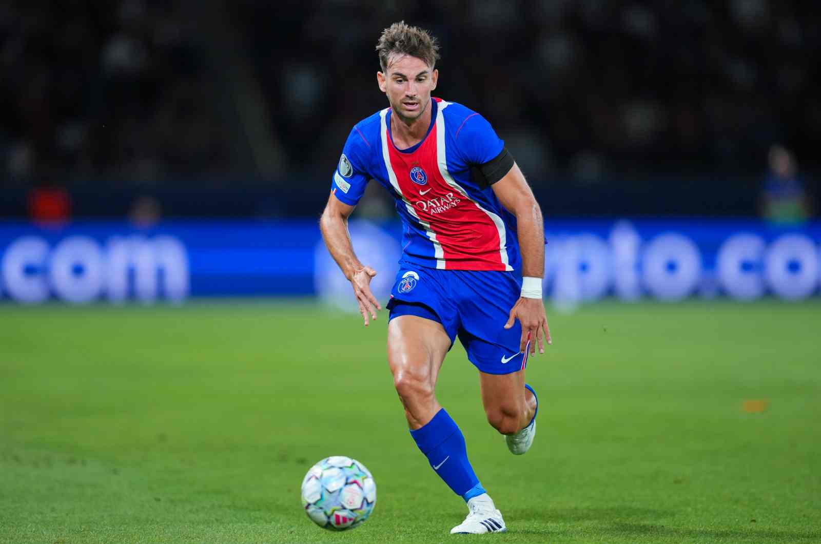 PARIS, FRANCE - SEPTEMBER 09: Fabian Ruiz of PSG runs with the ball during the UEFA Champions League 2026/27 League Phase MD1 match between Paris Saint-Germain and SK Slovan Bratislava at Parc des Princes on September 09, 2026 in Paris, France.