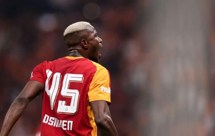 ISTANBUL, TURKEY - AUGUST 30: Victor Osimhen of Galatasaray celebrates after scoring his team's second goal during the Turkish Super League 2026/27 match between Galatasaray SK and Göztepe SK at Rams Park Stadium on August 30, 2026 in Istanbul, Turkey.